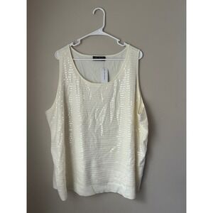 Lane Bryant Tank Top Cream Sequin Sleeveless Casual Party Blouse Plus Size Glam